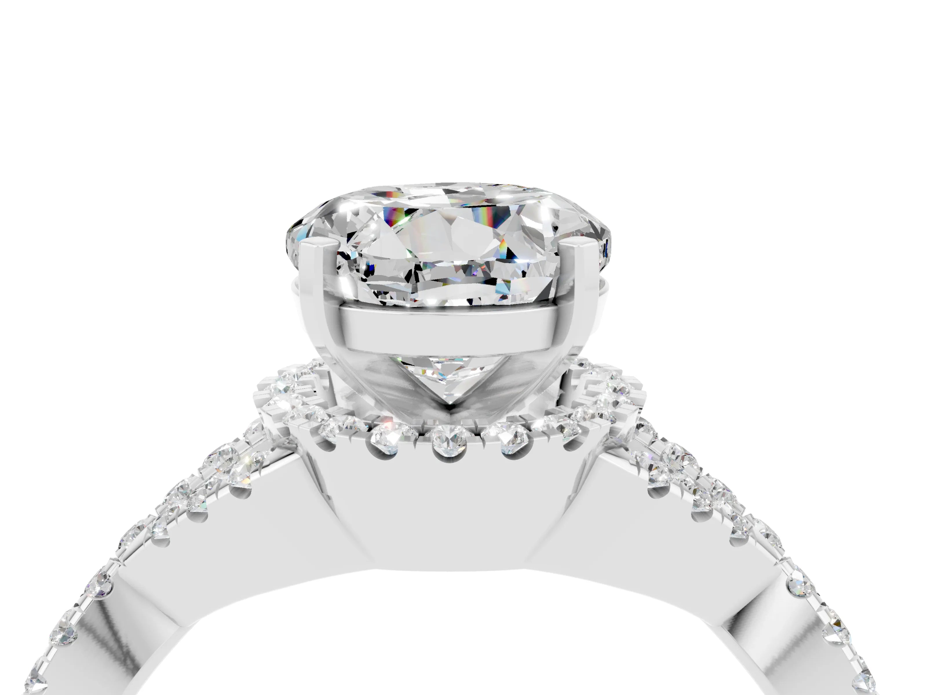 White gold Round Cut Moissanite Halo Twist Band Solitaire Prong Setting Ring_4