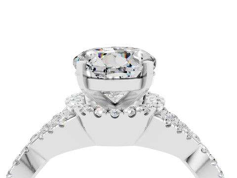 White gold Round Cut Moissanite Halo Twist Band Solitaire Prong Setting Ring_4