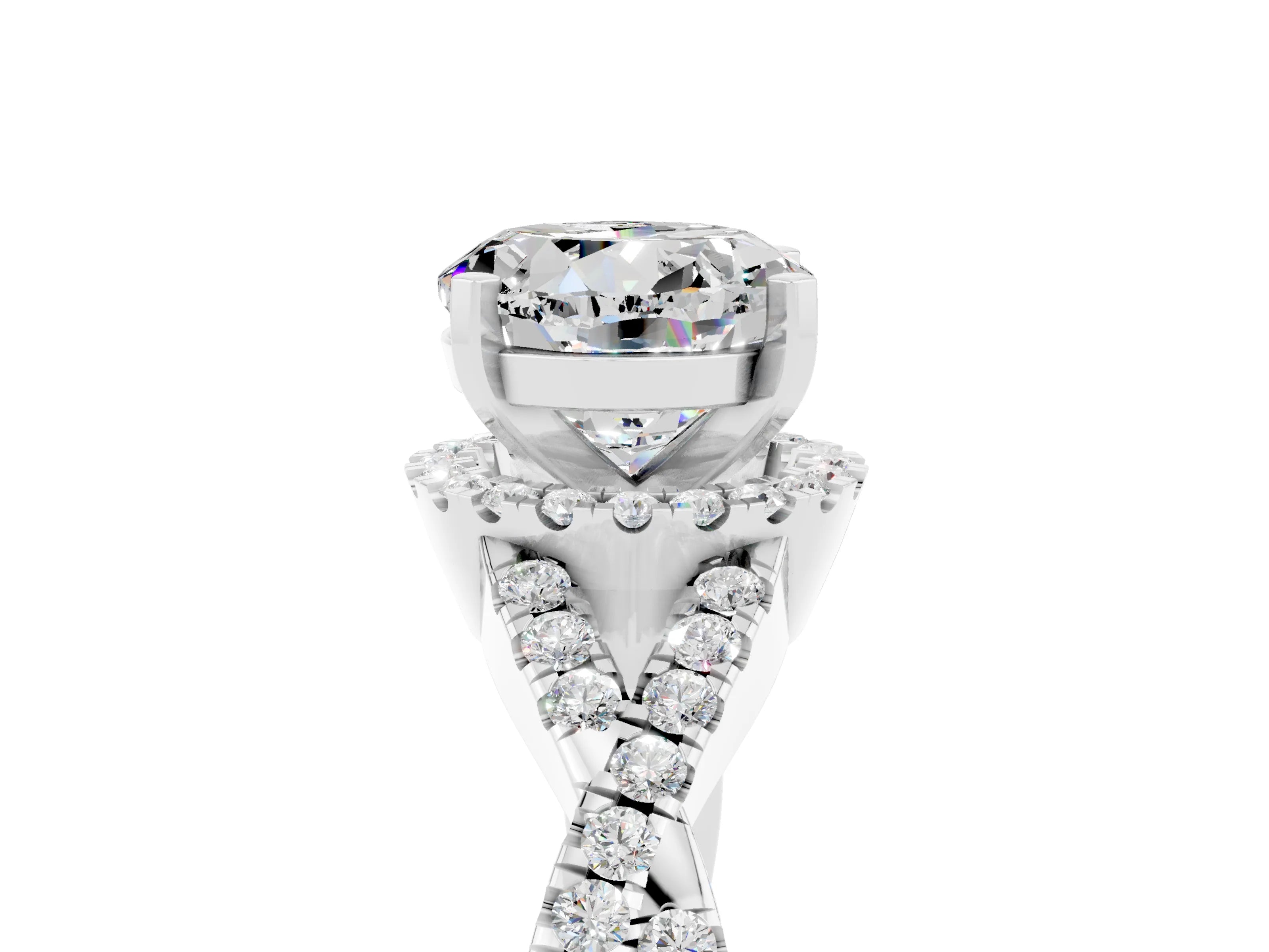 White gold Round Cut Moissanite Halo Twist Band Solitaire Prong Setting Ring_5