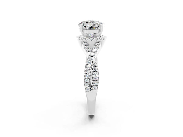 White gold Round Cut Moissanite  Halo Twist Band Solitaire Prong Setting Ring
