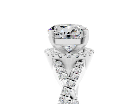 White gold Round Cut Moissanite Halo Twist Band Solitaire Prong Setting Ring_5