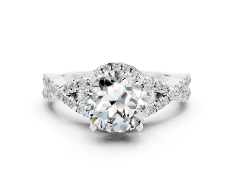 White gold Round Cut Moissanite Halo Twist Band Solitaire Prong Setting Ring