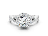 White gold Round Cut Moissanite Halo Twist Band Solitaire Prong Setting Ring