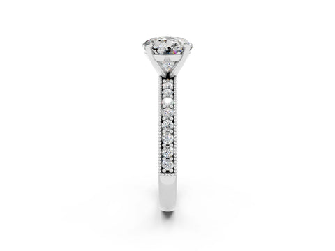 White gold Round Cut Moissanite Milgrain Pavé Engagement Ring with Four-Prong Setting_2