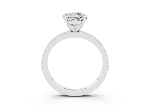 White gold Round Cut Moissanite Milgrain Pavé Engagement Ring with Four-Prong Setting_3