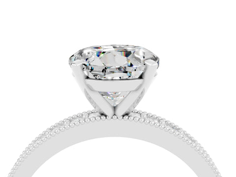 White gold Round Cut Moissanite Milgrain Pavé Engagement Ring with Four-Prong Setting_4