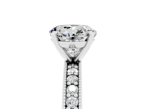 White gold Round Cut Moissanite Milgrain Pavé Engagement Ring with Four-Prong Setting_5