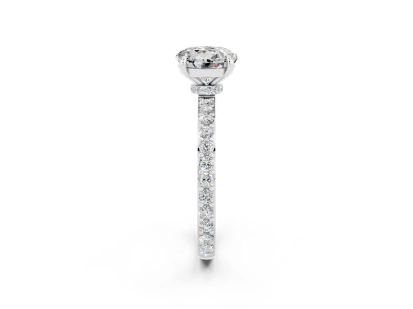 Platinum Round Cut Moissanite Pavé Engagement Ring with Round  Accents and Prong Setting