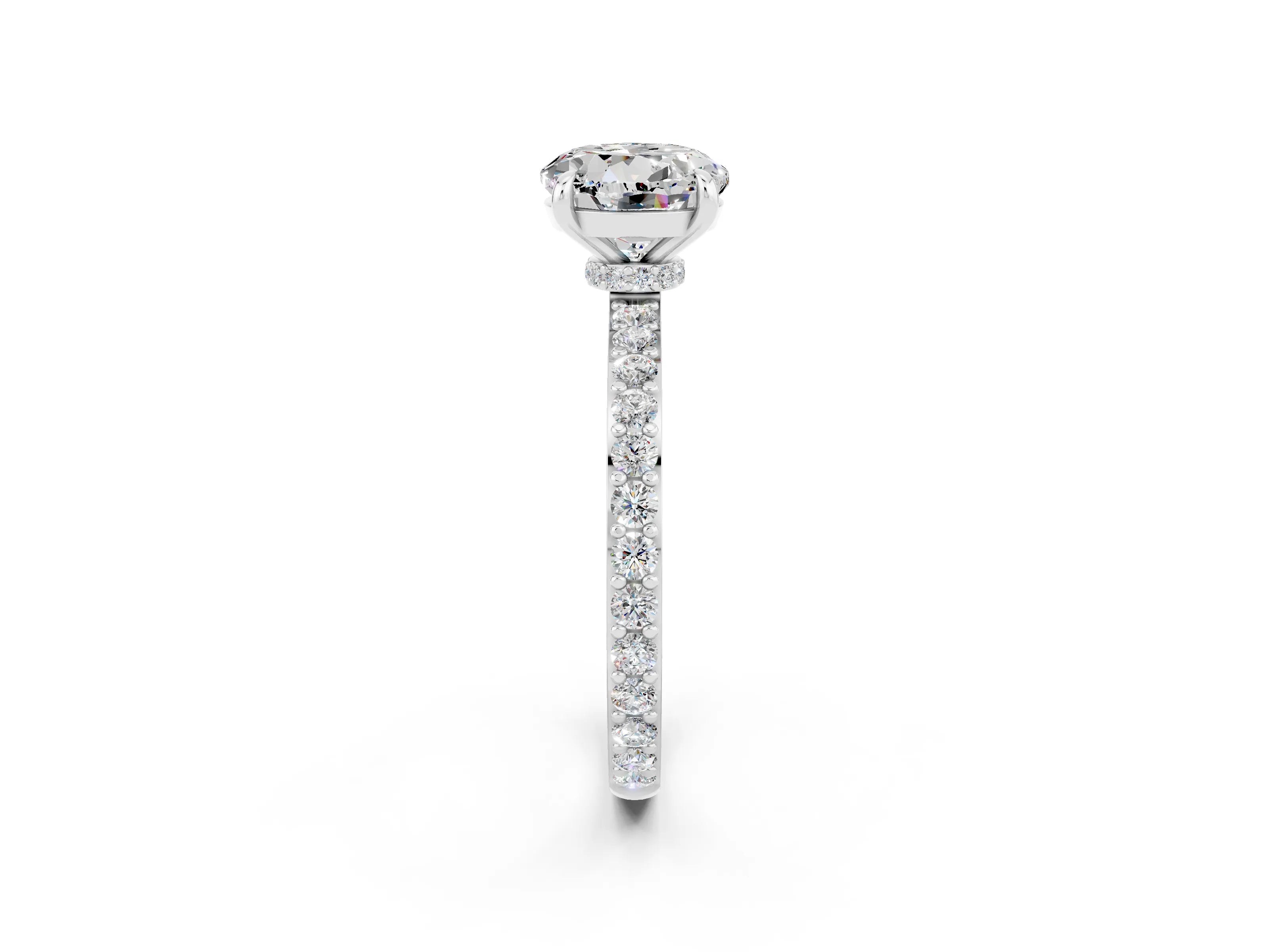 White gold Round Cut Moissanite Pavé Engagement Ring with Round  Accents and Prong Setting_26