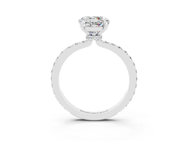 Platinum Round Cut Moissanite Pavé Engagement Ring with Round  Accents and Prong Setting
