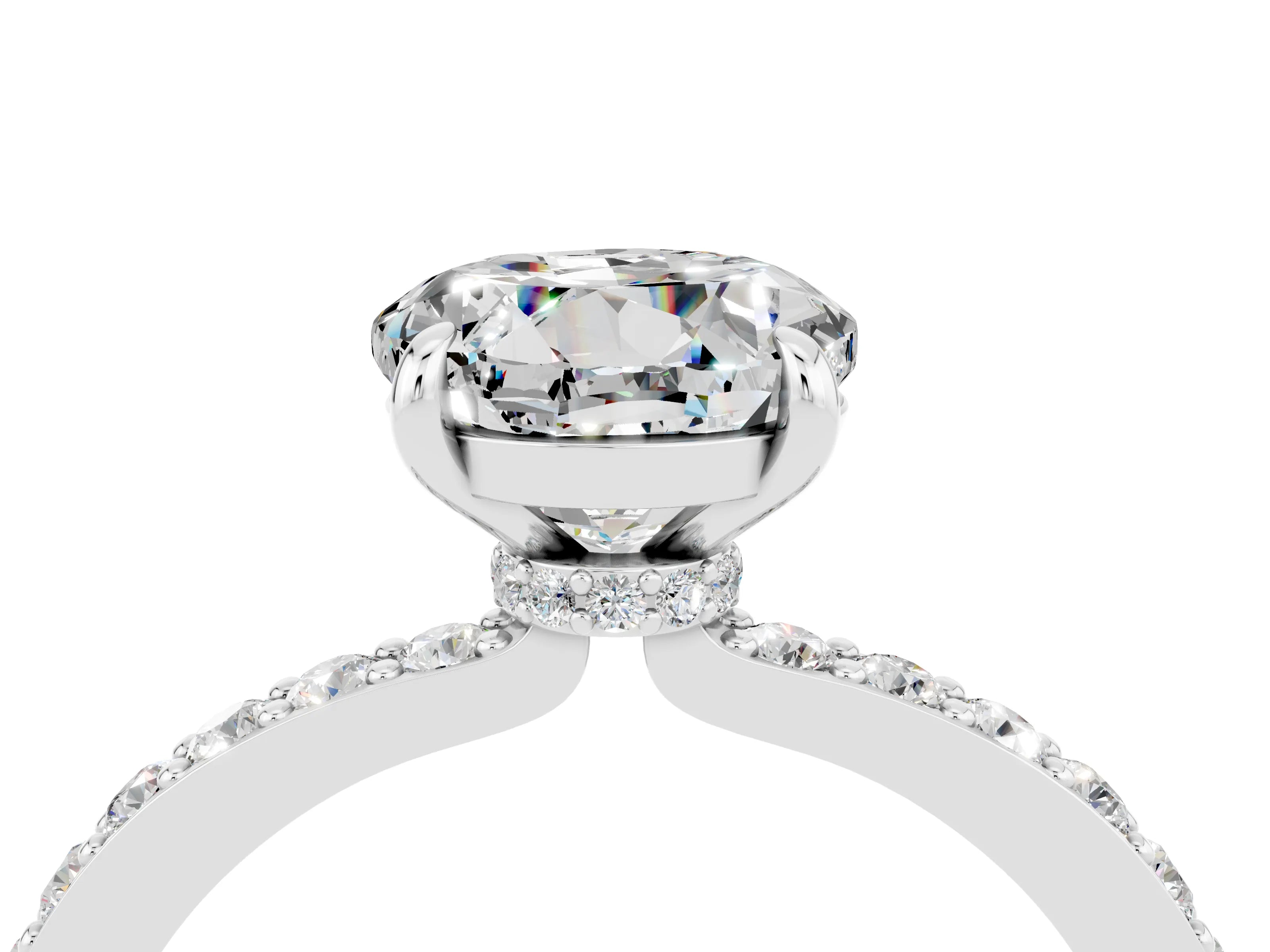 White gold Round Cut Moissanite Pavé Engagement Ring with Round  Accents and Prong Setting_28
