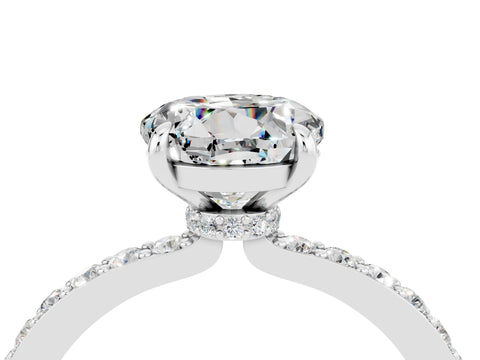 White gold Round Cut Moissanite Pavé Engagement Ring with Round  Accents and Prong Setting_28