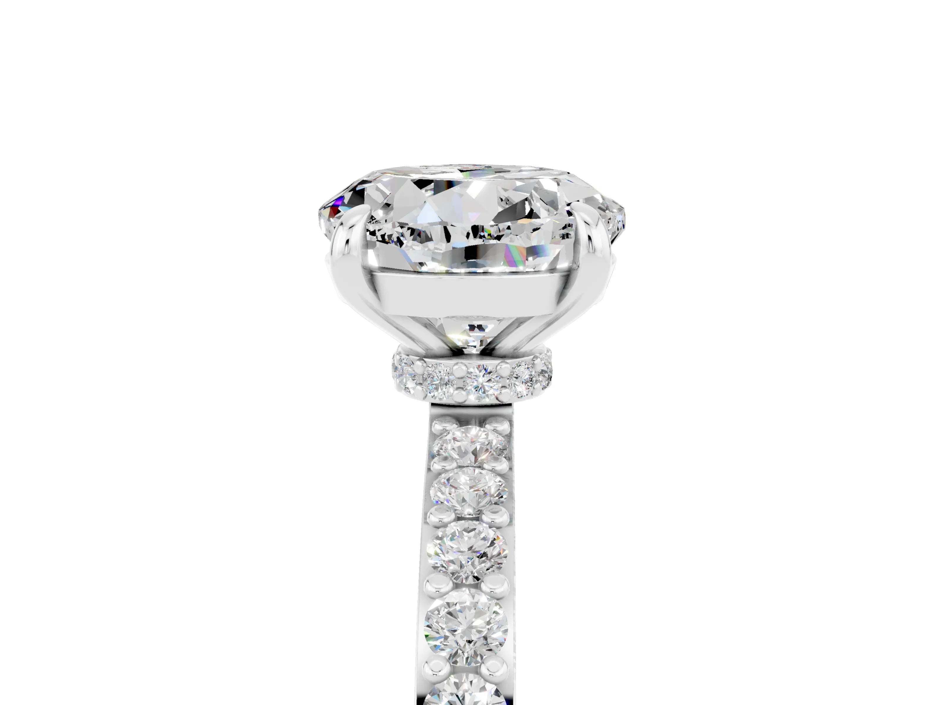 White gold Round Cut Moissanite Pavé Engagement Ring with Round  Accents and Prong Setting_29