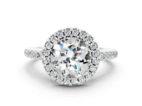 White gold Round Cut Moissanite Pavé Halo Ring with Four-Prong Setting_12