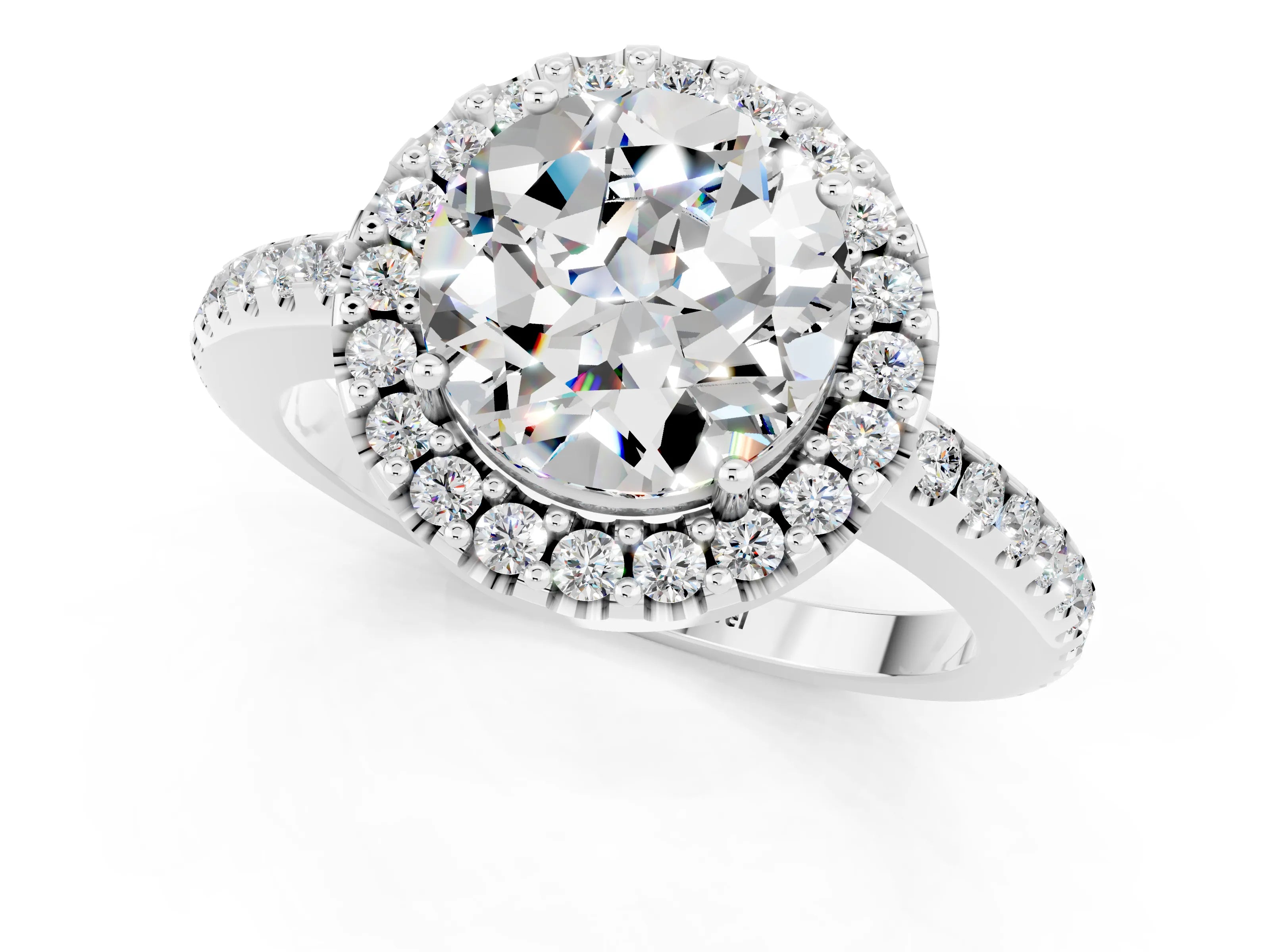 White gold Round Cut Moissanite Pavé Halo Ring with Four-Prong Setting_13