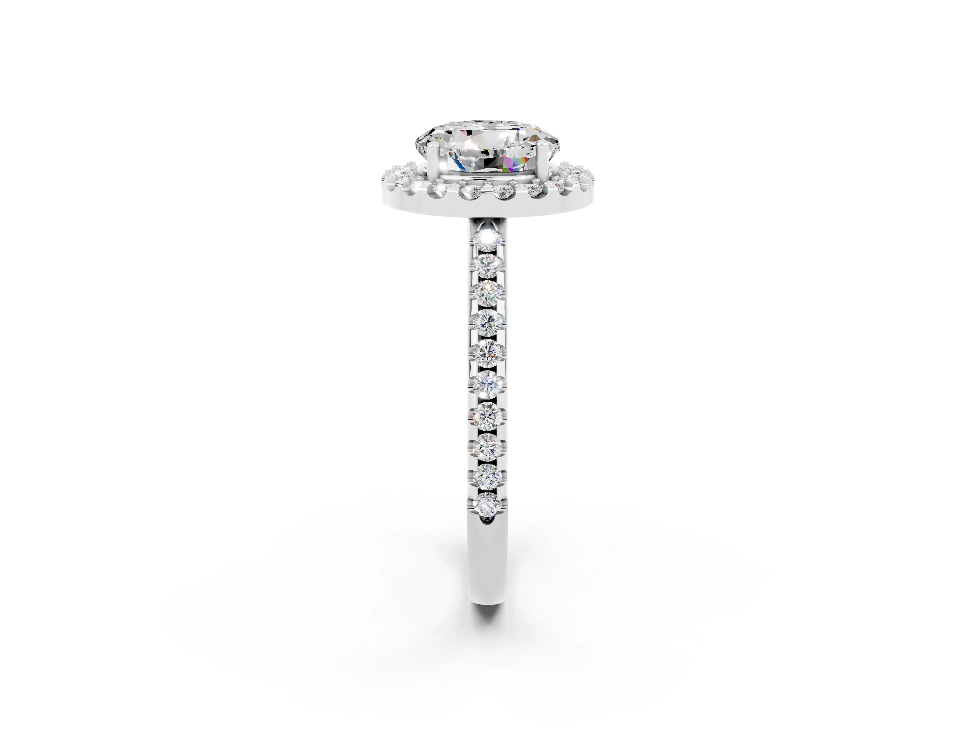White gold Round Cut Moissanite Pavé Halo Ring with Four-Prong Setting_14