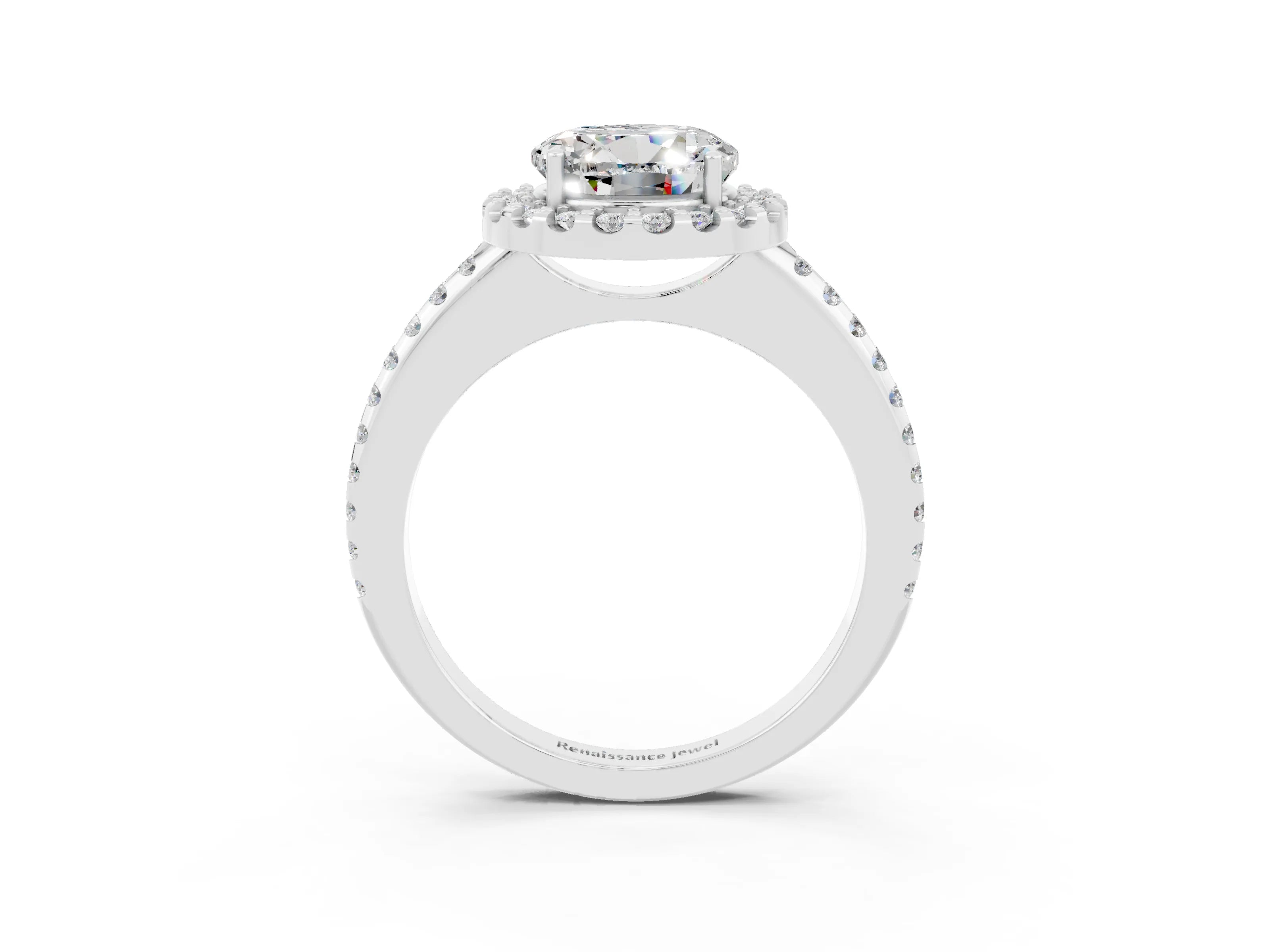 White gold Round Cut Moissanite Pavé Halo Ring with Four-Prong Setting_15