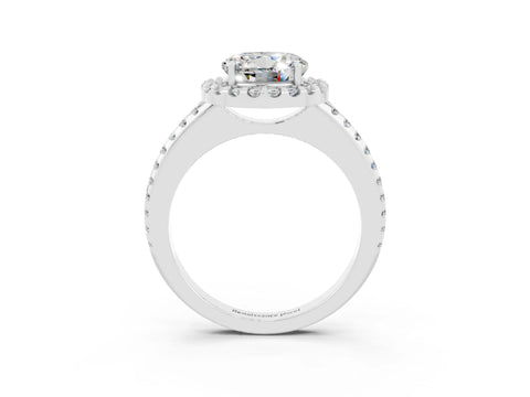 White gold Round Cut Moissanite Pavé Halo Ring with Four-Prong Setting_15