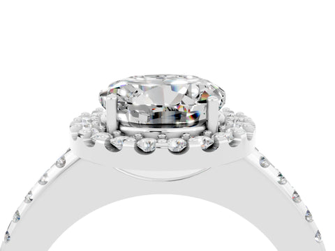 White gold Round Cut Moissanite Pavé Halo Ring with Four-Prong Setting_16