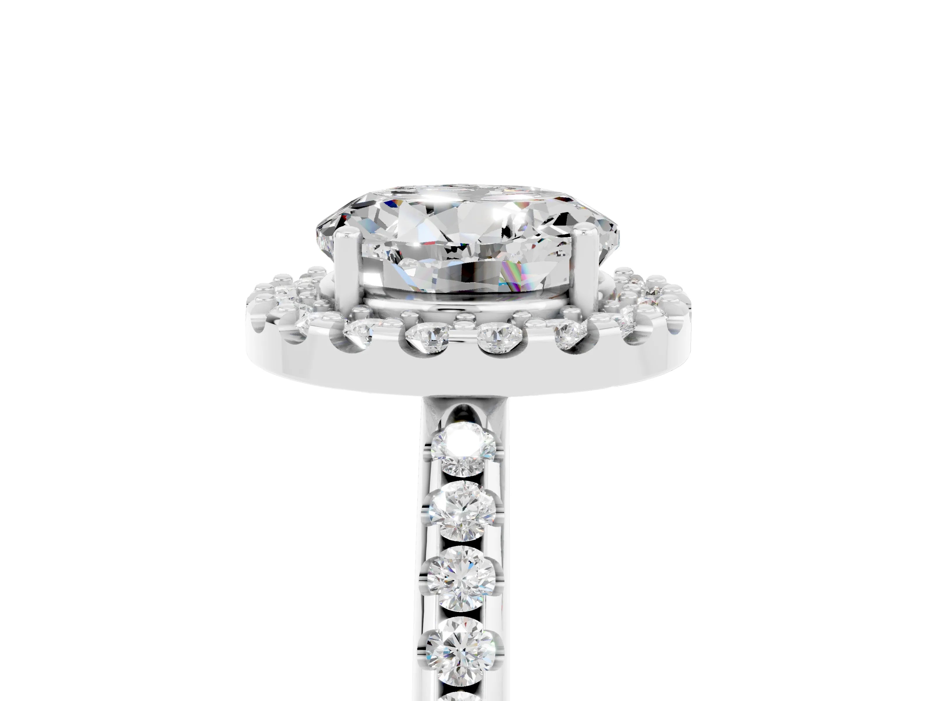 White gold Round Cut Moissanite Pavé Halo Ring with Four-Prong Setting_17