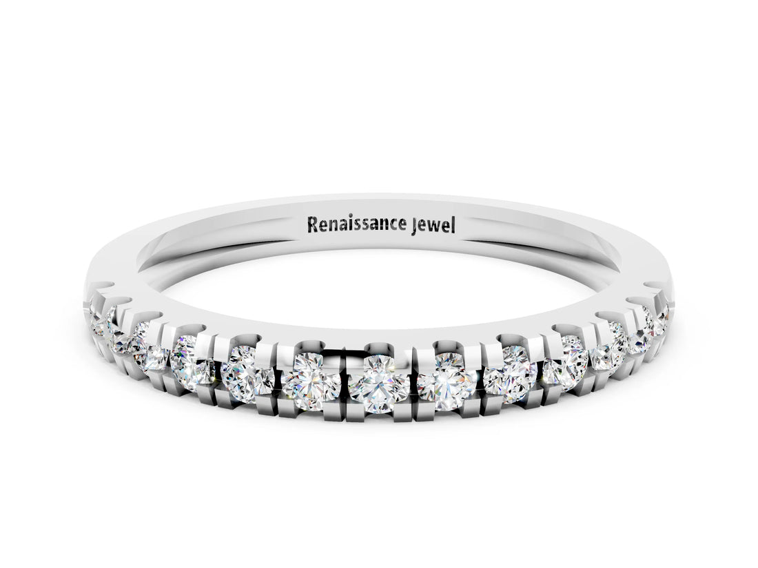 White gold Round Cut Moissanite Pavé Set Thin Band