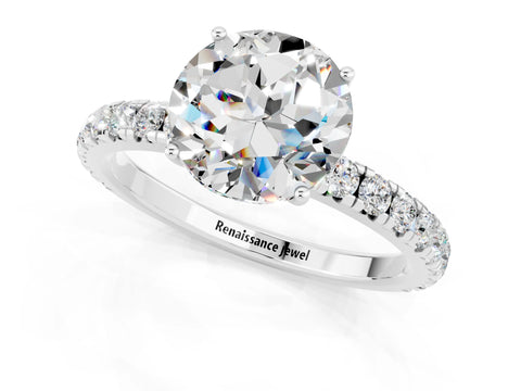 White gold Round Cut Moissanite Pavé Solitaire Engagement Ring with Four-Prong Setting_13