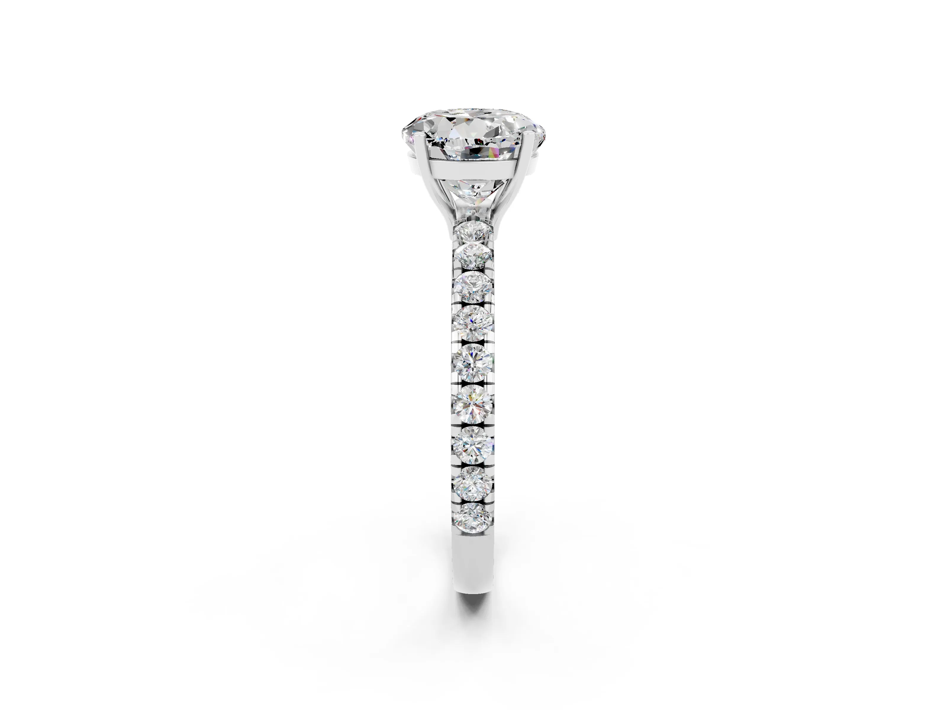White gold Round Cut Moissanite Pavé Solitaire Engagement Ring with Four-Prong Setting_14