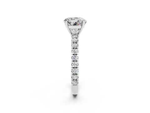 White gold Round Cut Moissanite Pavé Solitaire Engagement Ring with Four-Prong Setting_14
