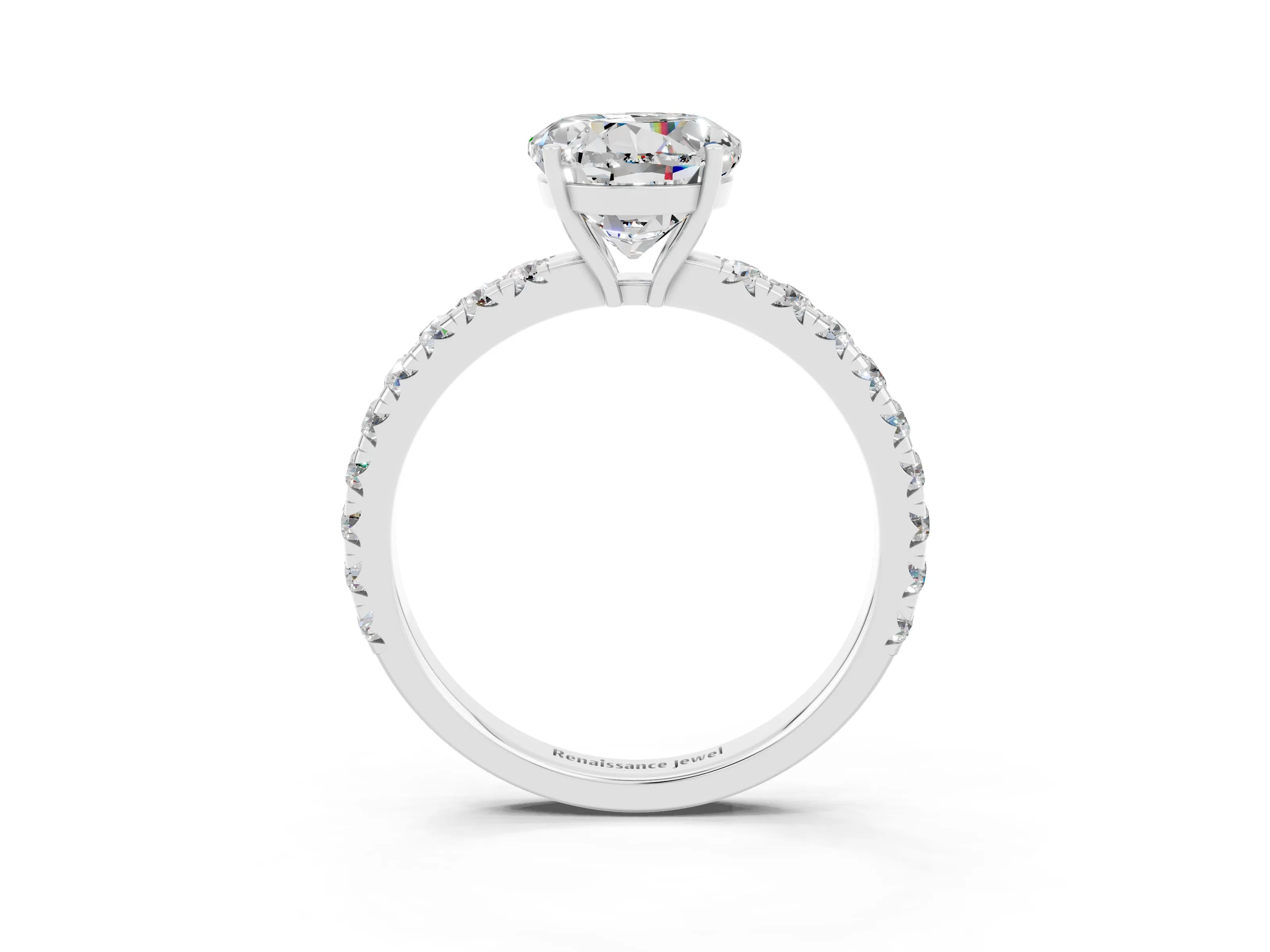 White gold Round Cut Moissanite Pavé Solitaire Engagement Ring with Four-Prong Setting_15