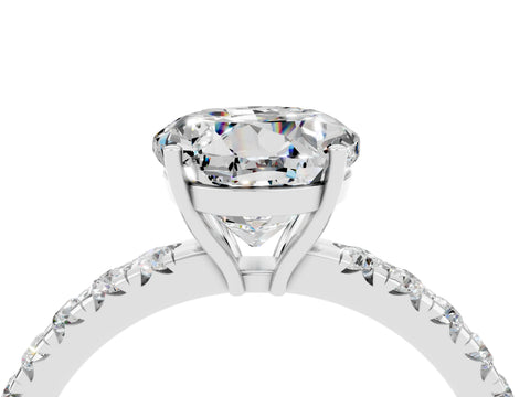 White gold Round Cut Moissanite Pavé Solitaire Engagement Ring with Four-Prong Setting_16