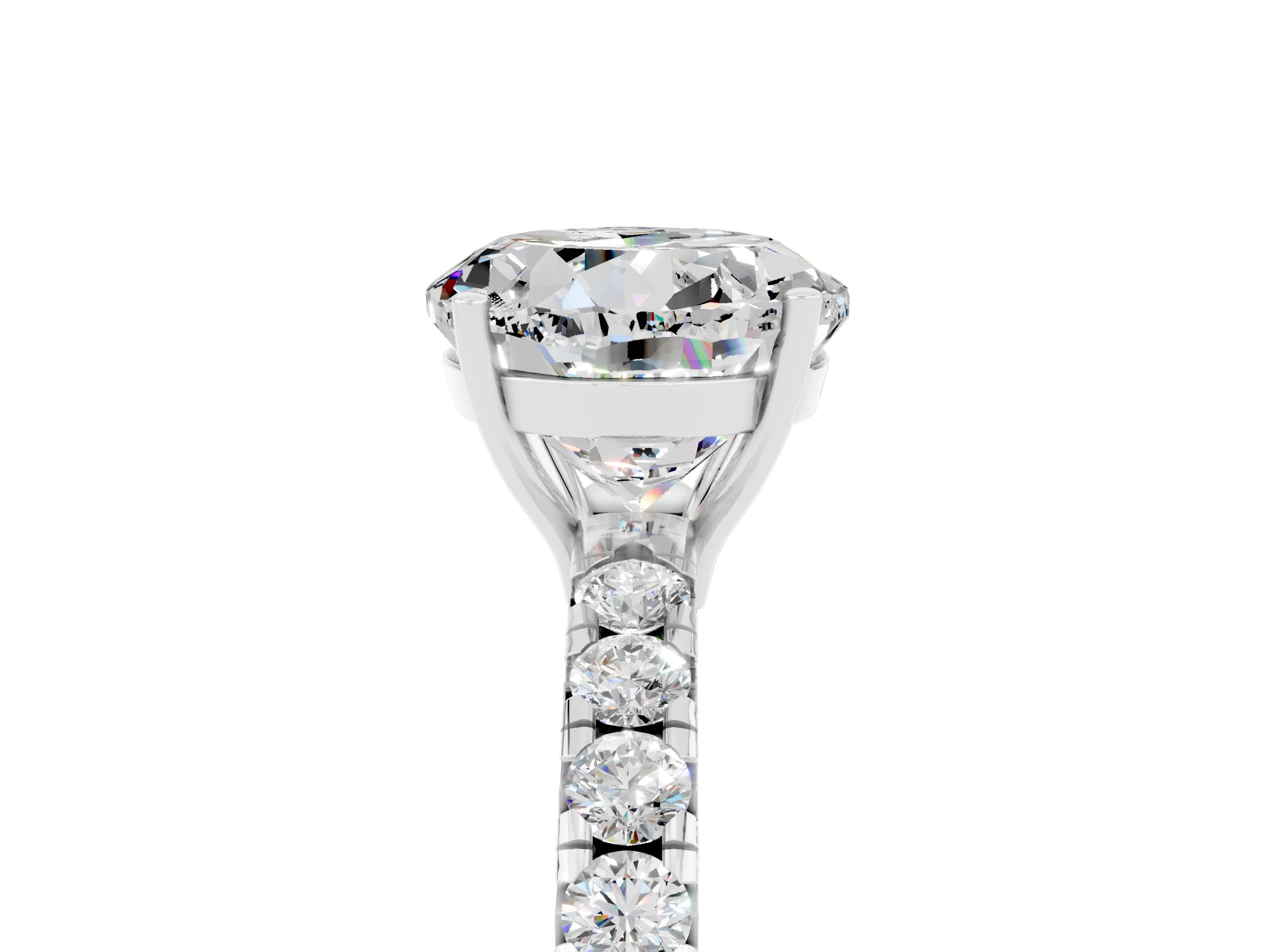 White gold Round Cut Moissanite Pavé Solitaire Engagement Ring with Four-Prong Setting_17