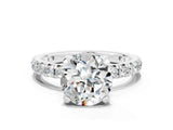 White gold Round Cut Moissanite Pavé Solitaire Ring with Round Band and Prong Setting_36