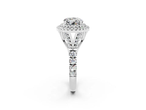 White gold Round Cut Moissanite Pavé Split Shank Double Halo Engagement Ring_2