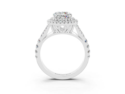 White gold Round Cut Moissanite Pavé Split Shank Double Halo Engagement Ring_3