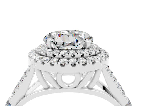 White gold Round Cut Moissanite Pavé Split Shank Double Halo Engagement Ring_4