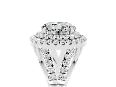White gold Round Cut Moissanite Pavé Split Shank Double Halo Engagement Ring_5