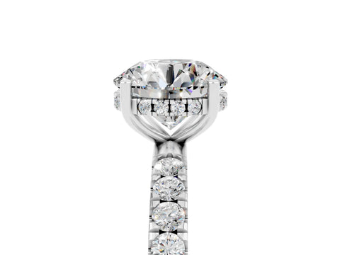 White gold Round Cut Moissanite Pave Band Solitaire Ring with Four-Prong Setting_17