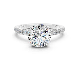 White gold Round Cut Moissanite Pave Band Solitaire Ring with Four-Prong Setting_24
