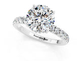 White gold Round Cut Moissanite Pave Band Solitaire Ring with Four-Prong Setting_25