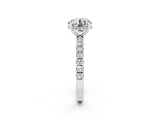 White gold Round Cut Moissanite Pave Band Solitaire Ring with Four-Prong Setting_26