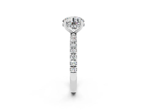 White gold Round Cut Moissanite Pave Band Solitaire Ring with Four-Prong Setting_26