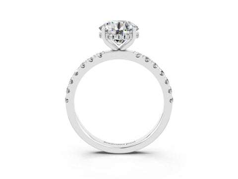 White gold Round Cut Moissanite Pave Band Solitaire Ring with Four-Prong Setting_27