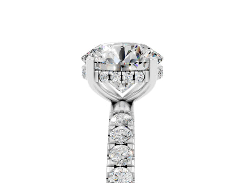 White gold Round Cut Moissanite Pave Band Solitaire Ring with Four-Prong Setting_29