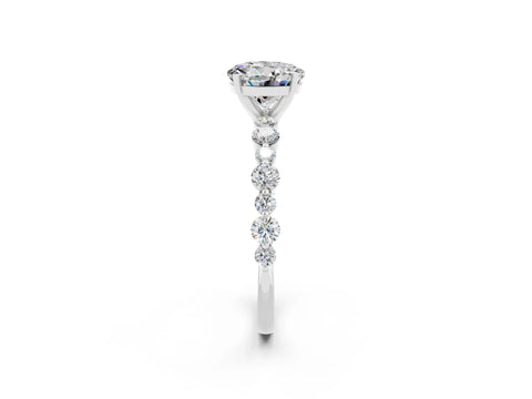 White gold Round Cut Moissanite Prong Set Engagement Ring with Pavé Band_2