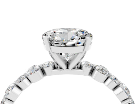 White gold Round Cut Moissanite Prong Set Engagement Ring with Pavé Band_4