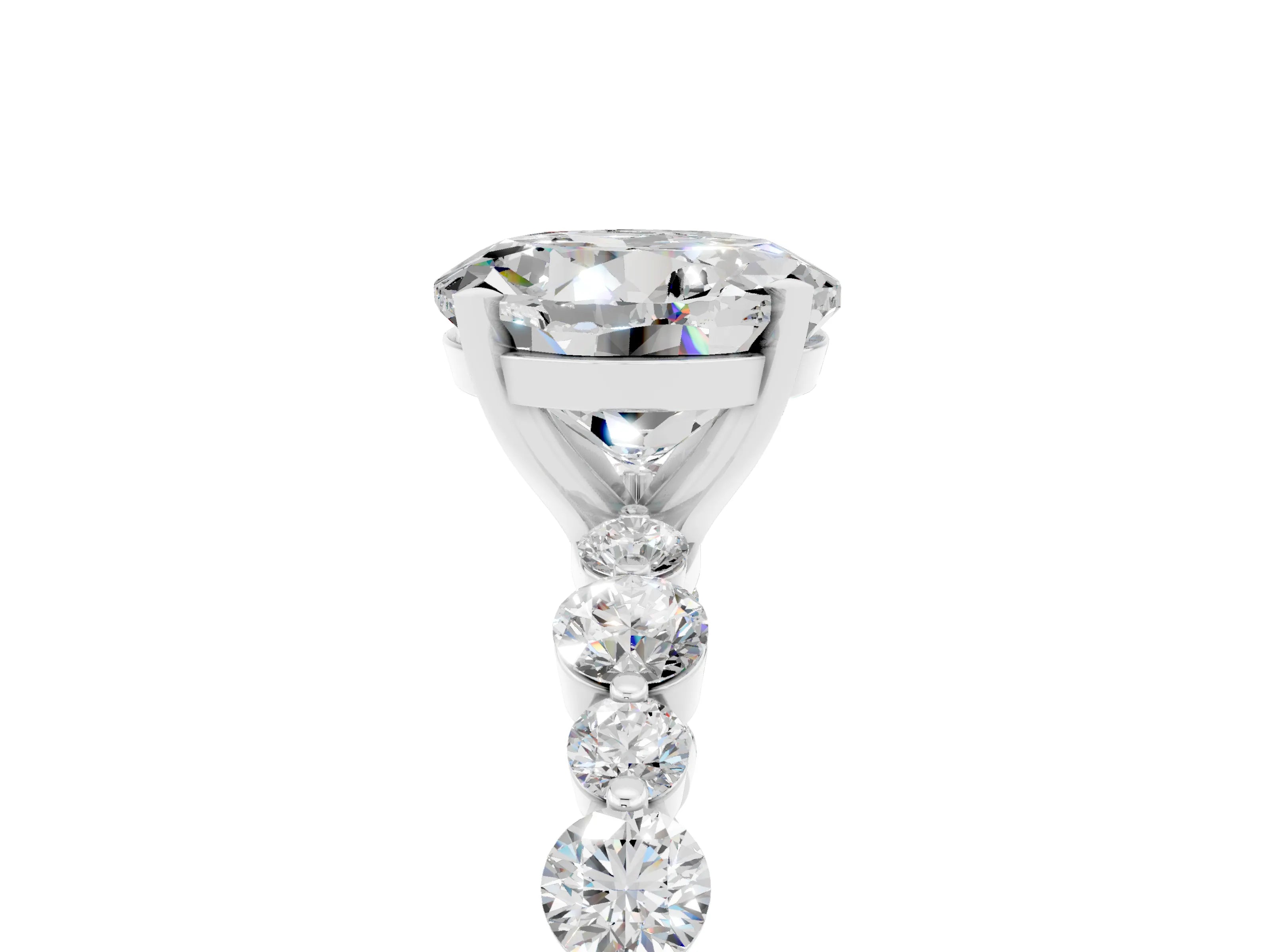 White gold Round Cut Moissanite Prong Set Engagement Ring with Pavé Band_5