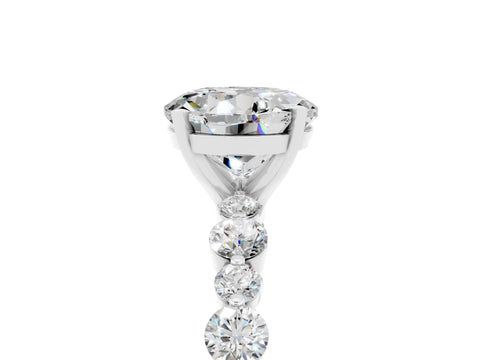 White gold Round Cut Moissanite Prong Set Engagement Ring with Pavé Band_5
