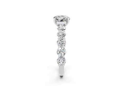 White gold Round Cut Moissanite Prong Setting with Side Stones on a Pave Band_2