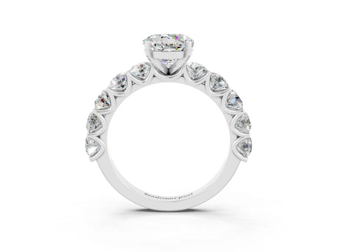 White gold Round Cut Moissanite Prong Setting with Side Stones on a Pave Band_3