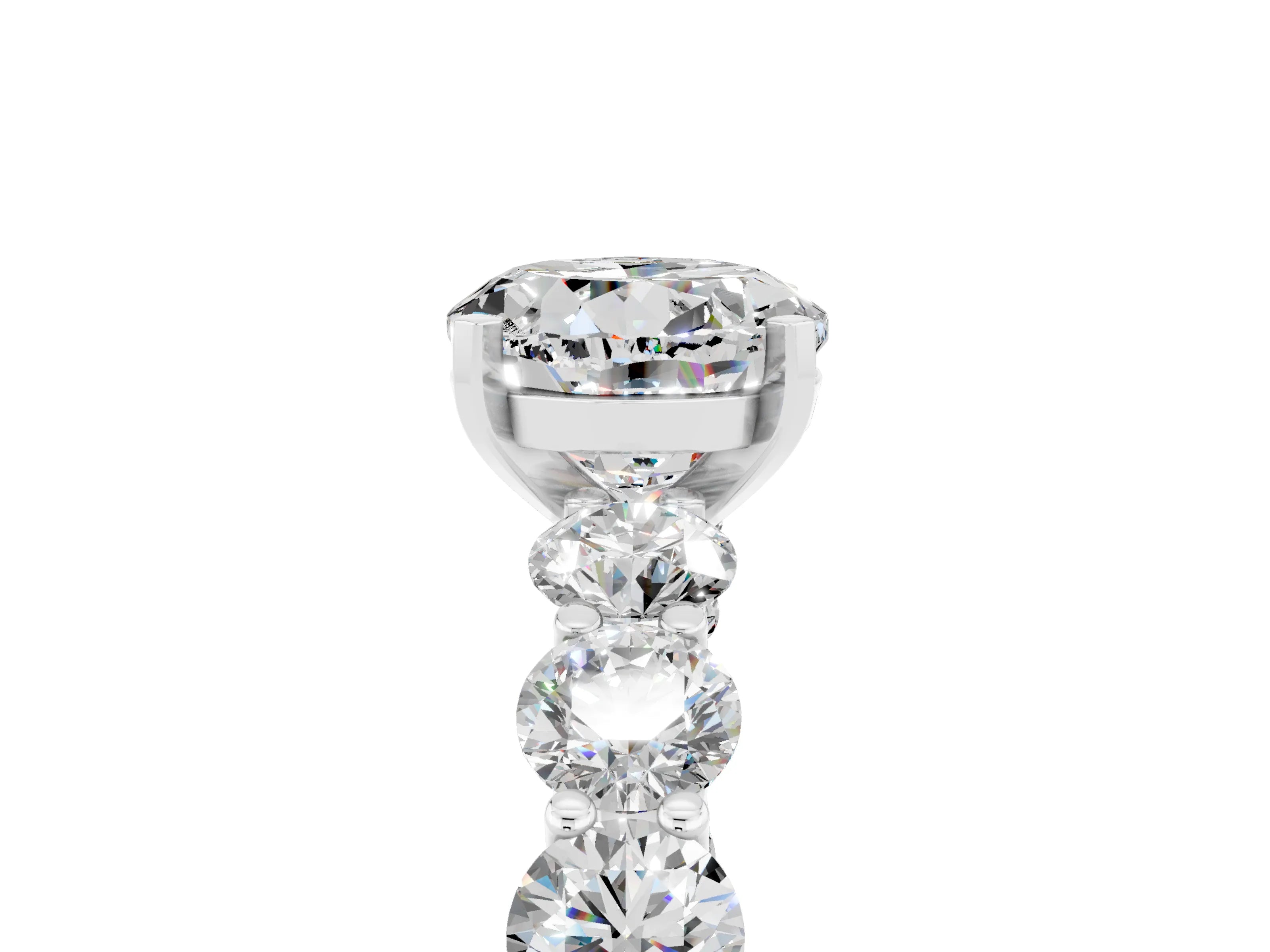 White gold Round Cut Moissanite Prong Setting with Side Stones on a Pave Band_5